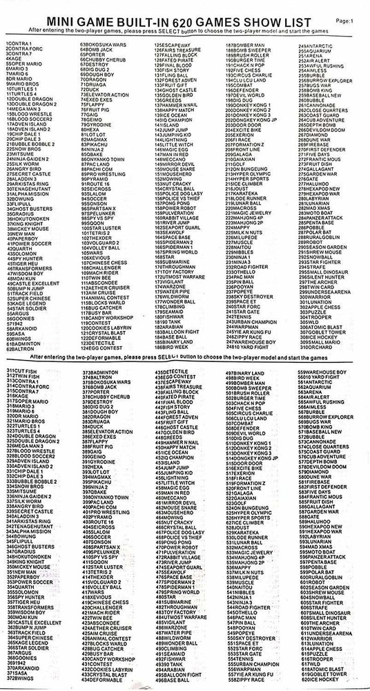 Entertainment system cheap 620 games list