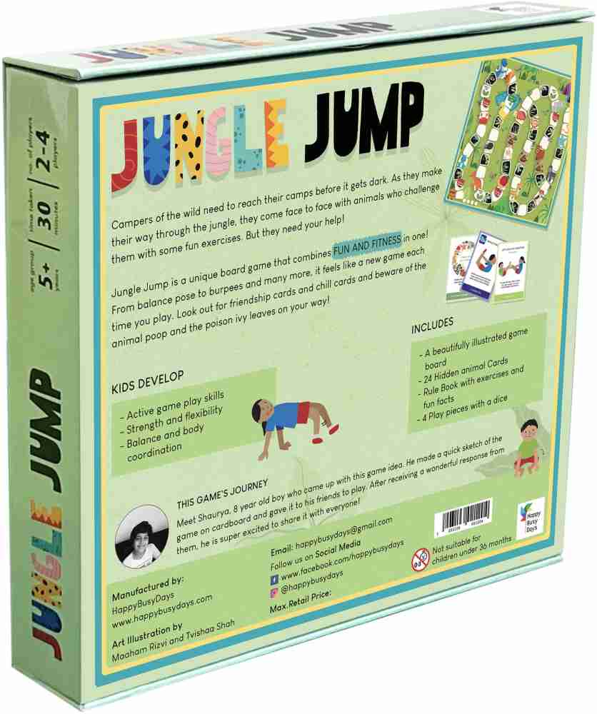 HappyBusyDays Jungle Jump - Awesome Board Game with Fun Exercises, Yoga  Poses for Kids Party & Fun Games Board Game - Jungle Jump - Awesome Board  Game with Fun Exercises, Yoga Poses