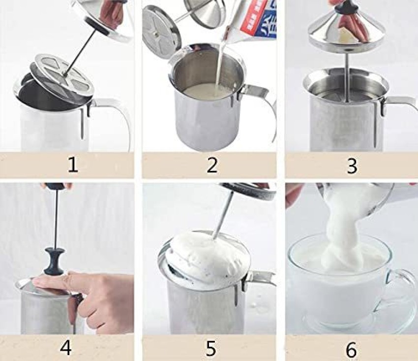 Milk Frother Manual, 800ML Milk Frother Stainless Steel with Double Mesh  for Coffee, Latte, Hot Chocolate Coffee Cappuccino Foamer Creamer,,F119484