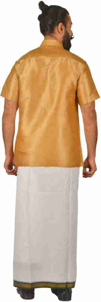 KARNAM Solid Color Men's Silk Shirt | Ethnic and Casual Half Sleeves Art  Silk Shirt - 5XL Off White