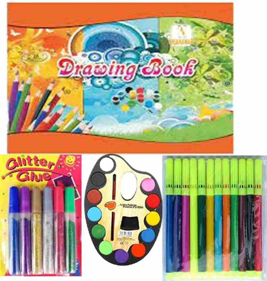  anjanaware Colour Fun Combo Kit, Assorted Items, Gifting  Kit, Drawing Book, Wax Crayons, Pencil, Eraser, Sharpner, Tempera  Colors