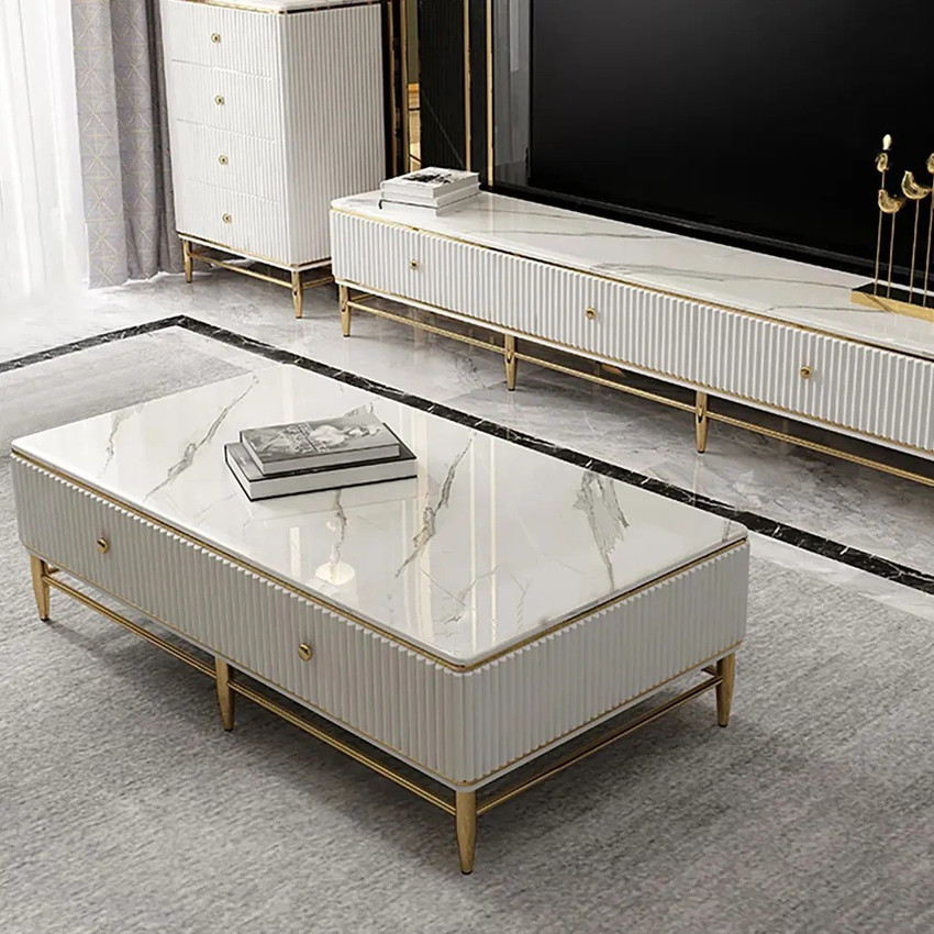 White and gold coffee table with storage deals