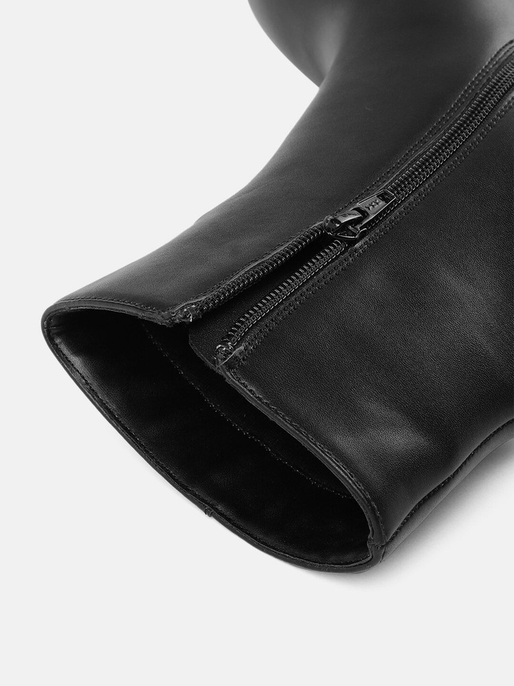 Meikoshoes camel pu cross strap block best sale heel knee high boots