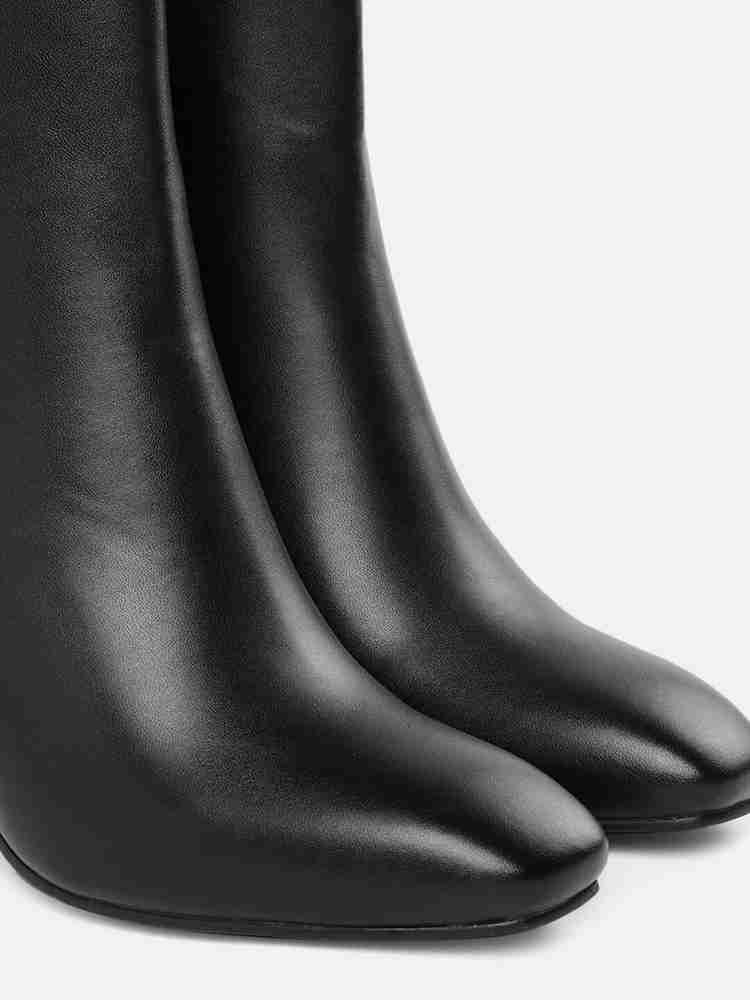 Meikoshoes camel pu cross strap block heel knee high boots sales