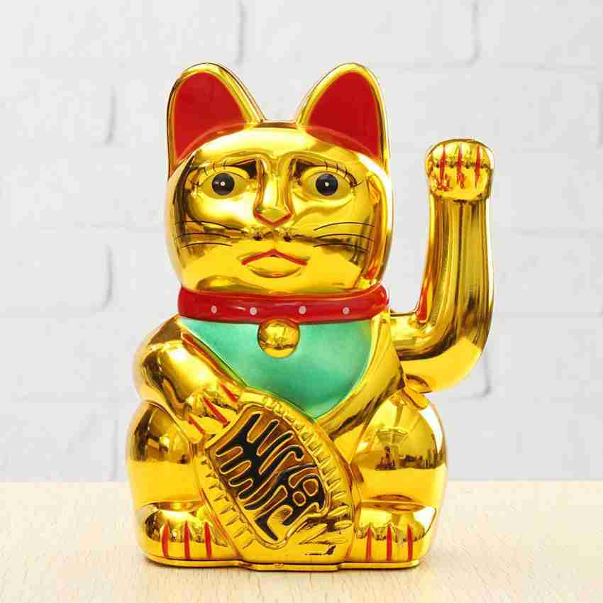 Chinese Lucky Waving Cat Beckoning Maneki Neko Gold Fortune Feng Shui 6.5\  inch