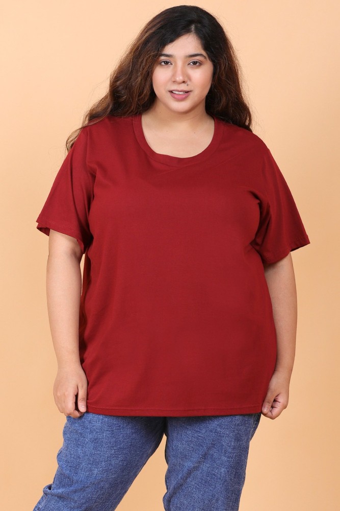 LASTINCH Solid Women Round Neck Maroon T-Shirt - Buy LASTINCH Solid Women  Round Neck Maroon T-Shirt Online at Best Prices in India
