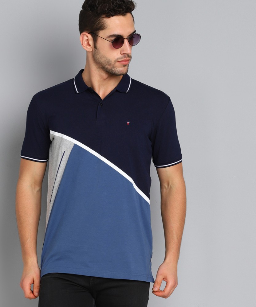 40% OFF on Louis Philippe Sport Solid Men Polo Neck Blue T-Shirt