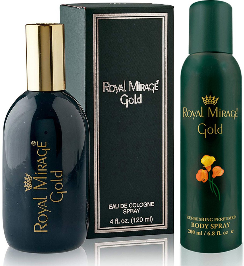 ROYAL MIRAGE Gold Perfume 120ml and Gold Refreshing Deodorant Spray 200ml COMBO SET OF 2