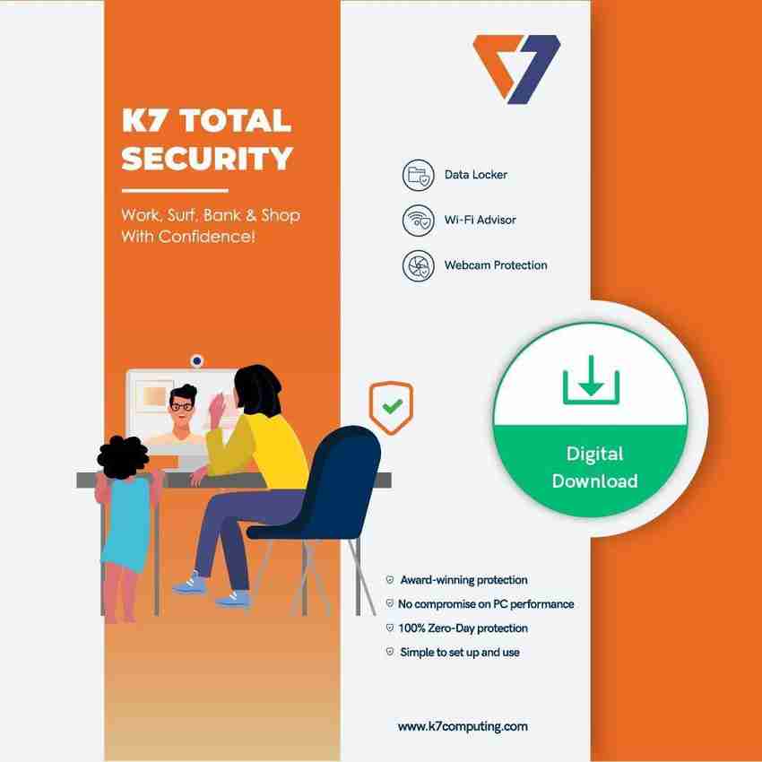 K7 Latest Version 1 PC 1 Year Total Security Email Delivery No