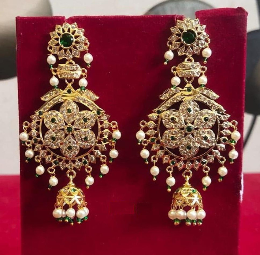 RAJWADI PAHANAWA Traditonal Jewellery Gold Jadau Kundan Jhumka Earrings for Women Girls Beads Brass Drops Danglers