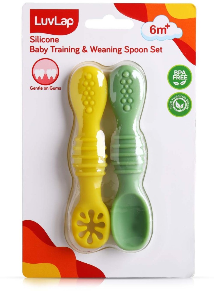 LuvLap Baby - Led Weaning Silicone Spoons, Set of 2, First Stage