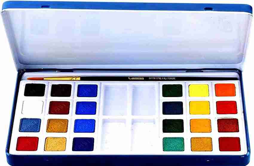 Camel Student Plastic 24 Assorted Shades Water Color Paint Cake Set With 1  Brush
