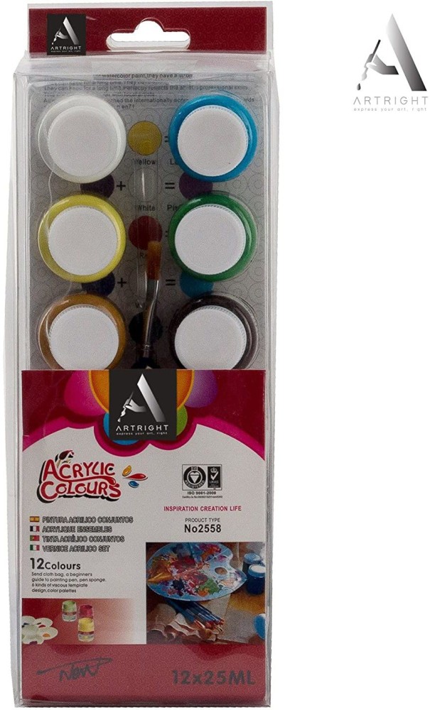 ArtRight Acrylic Paints Set of 12 Assorted Shades Acrylic  Color 12*25 ml for Artists 