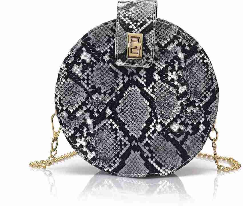 Vembley Black Sling Bag Attractive Black Snake Print Golden Chain Round Sling Bag For Women and Girls Black Price in India Flipkart