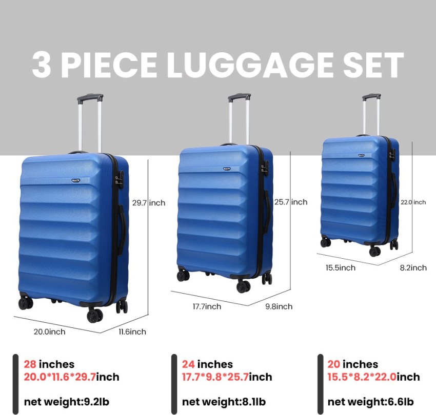 SULITE Set of 3 Anti Scratch ABS Material Trolley Bag | Different Size  Suitcase Set Cabin & Check-in Set - 28 inch Blue - Price in India |  Flipkart.com
