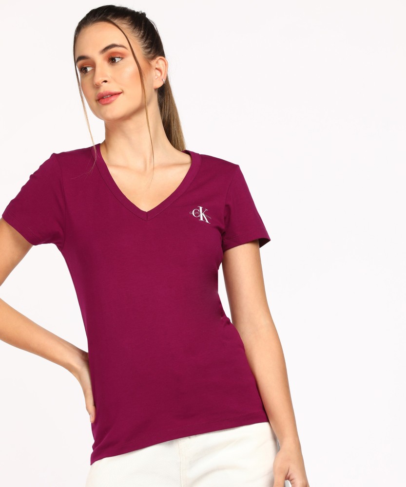 Calvin Klein Jeans Solid Women V Neck Purple T Shirt Buy Calvin Klein Jeans Solid Women V Neck Purple T Shirt Online at Best Prices in India Flipkart