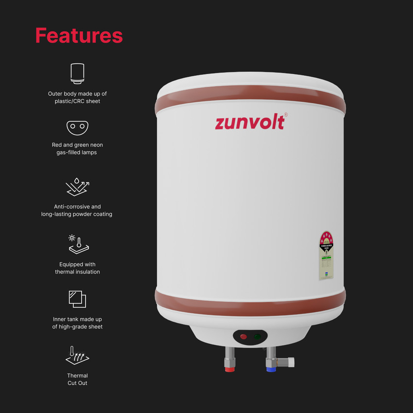 ZunVolt 15 L Storage Water Geyser (5 Star Rated, White) Price in India -  Buy ZunVolt 15 L Storage Water Geyser (5 Star Rated, White) online at  Flipkart.com