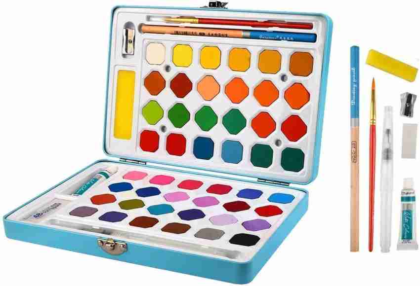 ADICHAI 48 Pcs Solid Watercolor Paint Set, Watercolor Brush  Pen - Travel Watercolor Kit with Iron Box