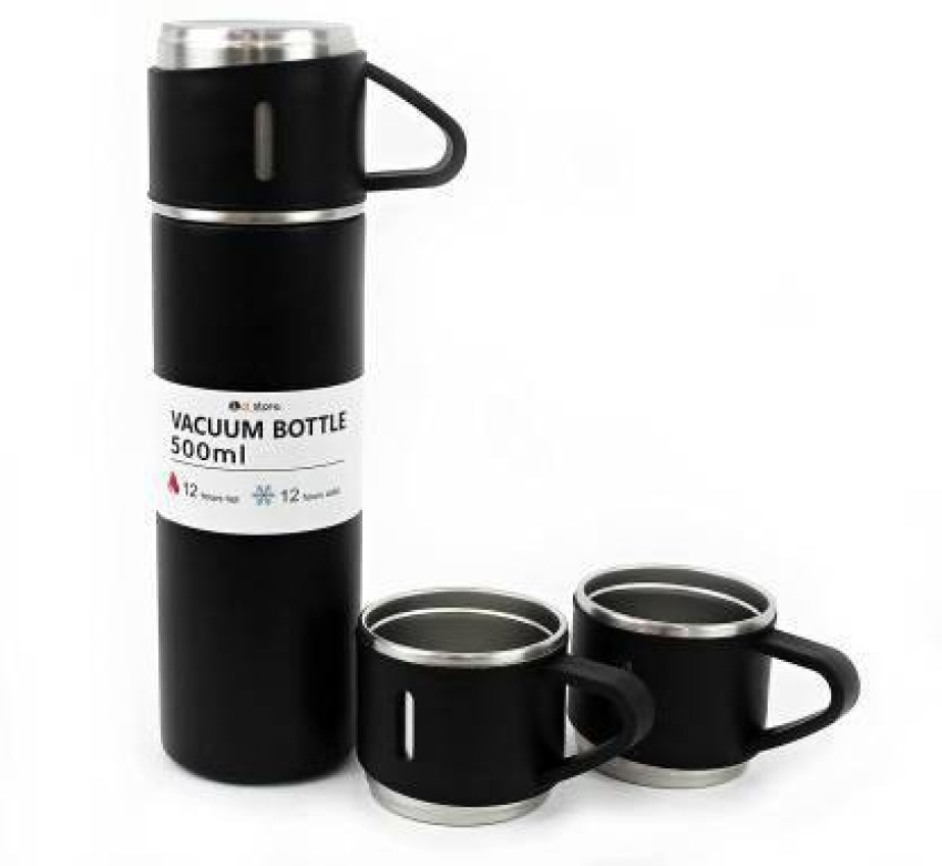 Coffee and tea vacuum bottle with 3 cups 500ml black