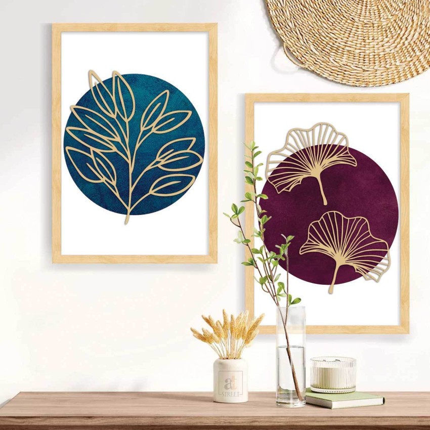 Set of 3 Art Prints for Wall Décor Boho MDF Embosed 3D Framed Floral T — ART  STREET