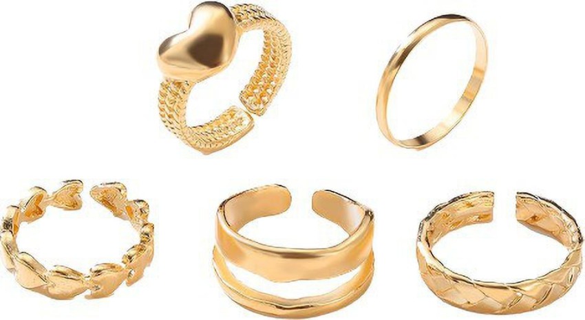 Vembley Gold Plated 6 Piece Ring Simple Heart Plain Set For Women And Girls Alloy Gold Plated Ring