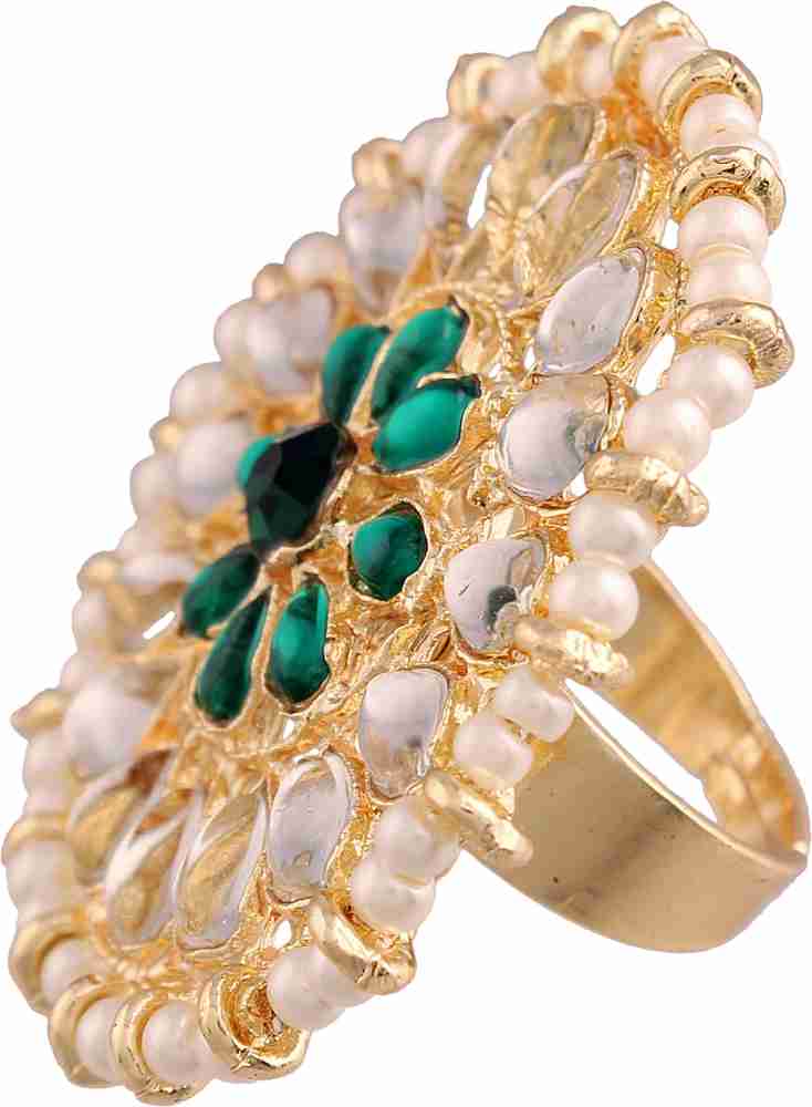 Gold Color Adjustable Ring AD Stone with AD Stone and Pearl Stone