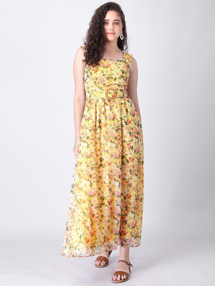 FABALLEY Women Maxi Yellow Dress Buy FABALLEY Women Maxi Yellow