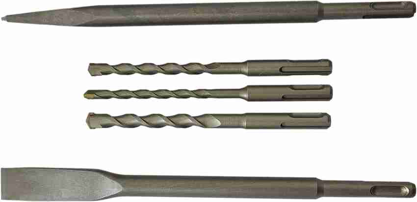 Inditrust NA 5pc hammer bit set of hammer drills and chisels size 6x100 8x100 10x100 2 chipping chisels Drill bit set