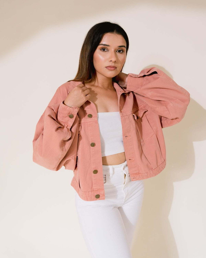 H and m cheap pink denim jacket