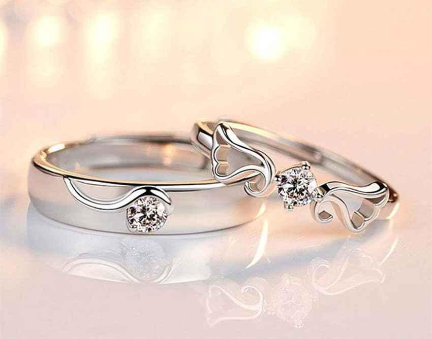 P. R. PRINTS Adjustable Couple Rings Combo Lovers American diamond Valentine Stainless Steel Brass Stone Metal Copper Cubic Zirconia Crystal