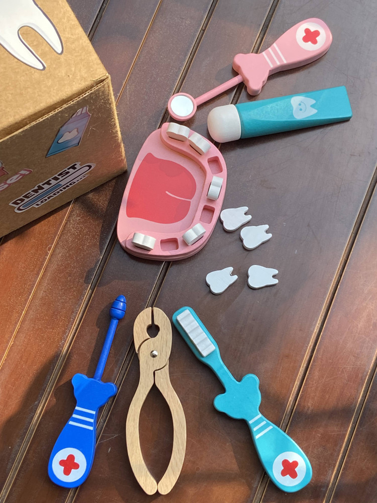 Playbox Kids toys 6 Pcs Kids Dentist Toy Set Pretend Play Wooden