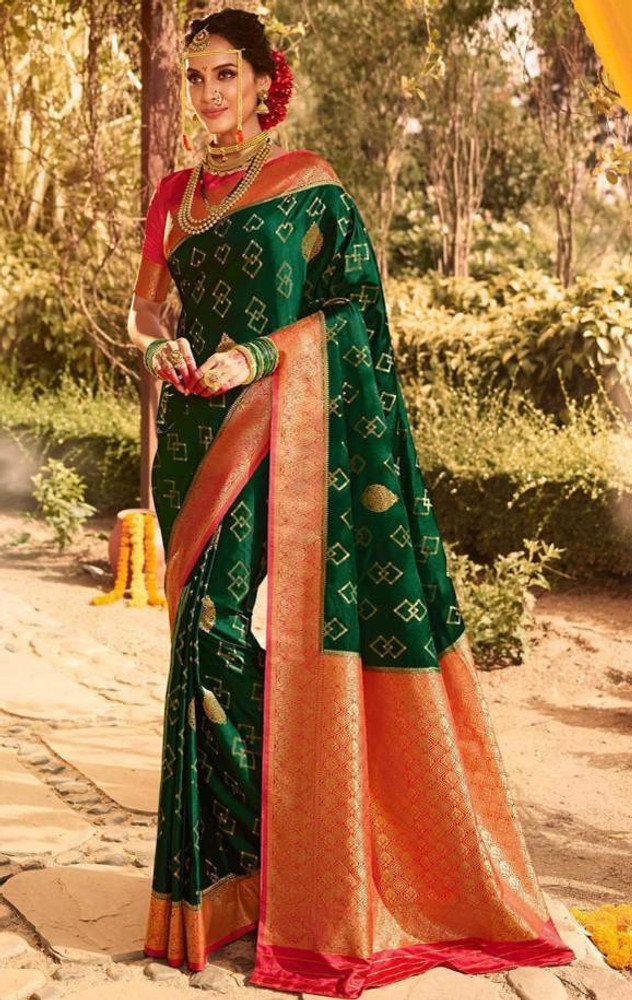 dark green pure silk saree