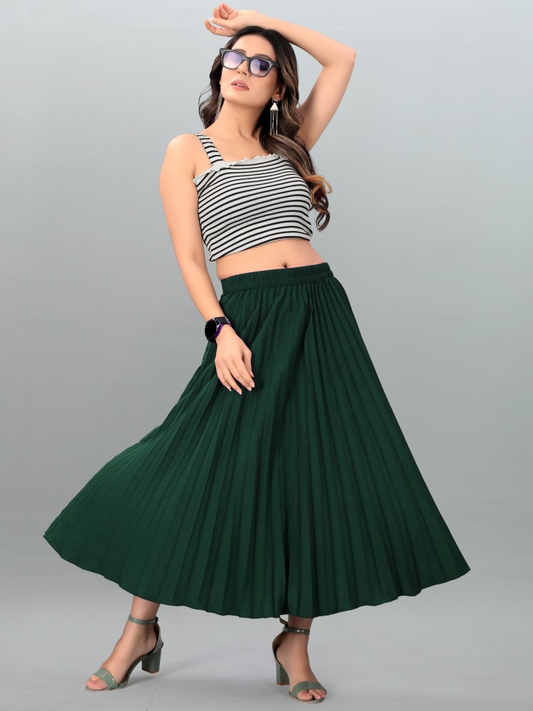 Deklook Solid Women Pleated Green Skirt  Buy Deklook Solid Women Pleated Green  Skirt Online at Best Prices in India  Flipkartcom