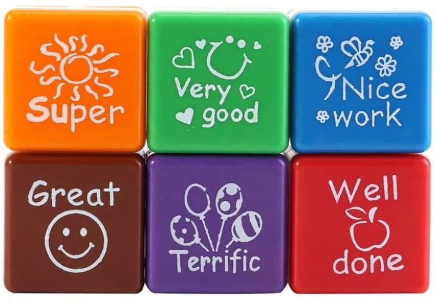 6Pcs/Set Cute Cartoon Kids Stamp Set Motivation Sticker School