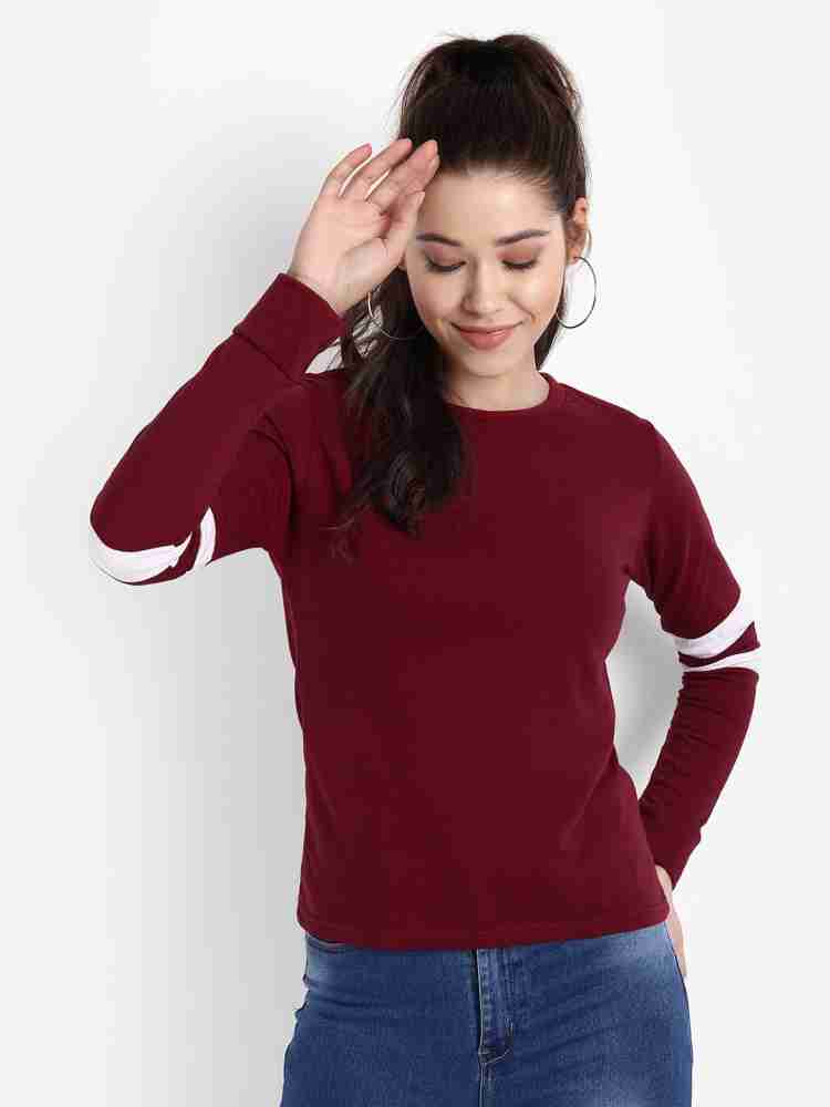 Hæl For pokker dine Ziva Fashion Colorblock Women Round Neck Maroon T-Shirt - Buy Ziva Fashion  Colorblock Women Round Neck Maroon T-Shirt Online at Best Prices in India |  Flipkart.com