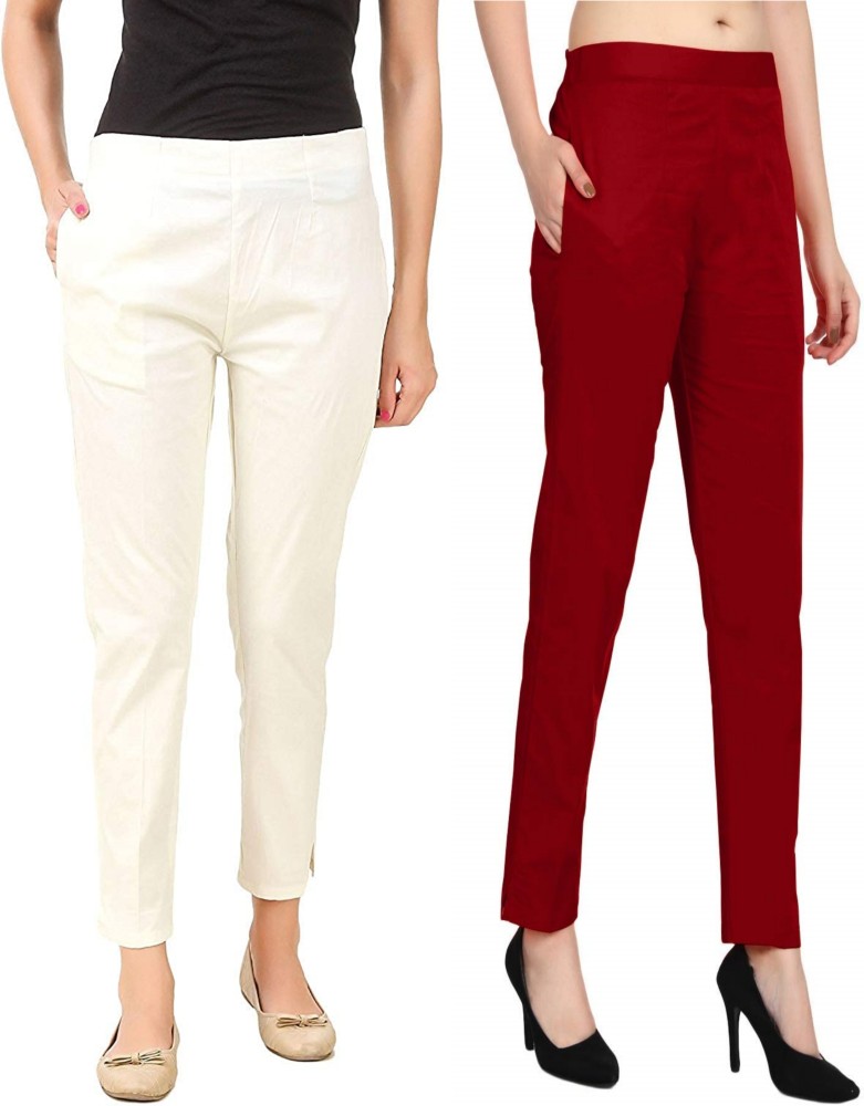 Sakhi Shine Regular Fit Women White Maroon Trousers  Buy Sakhi Shine  Regular Fit Women White Maroon Trousers Online at Best Prices in India   Flipkartcom