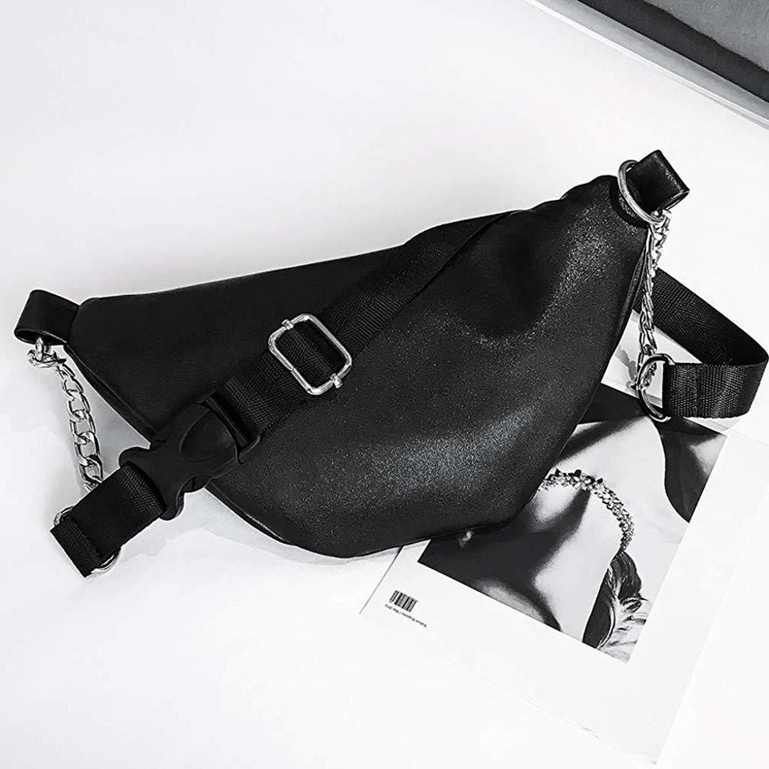 Black leather fanny pack with chain deals