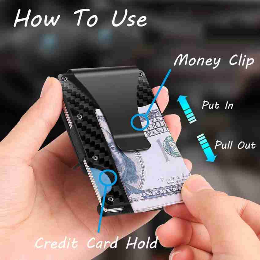 StealODeal RFID Carbon Fiber Wallet for Men - Minimalist  Aluminum Metal Money Clip 10 Card Holder - Card Holder