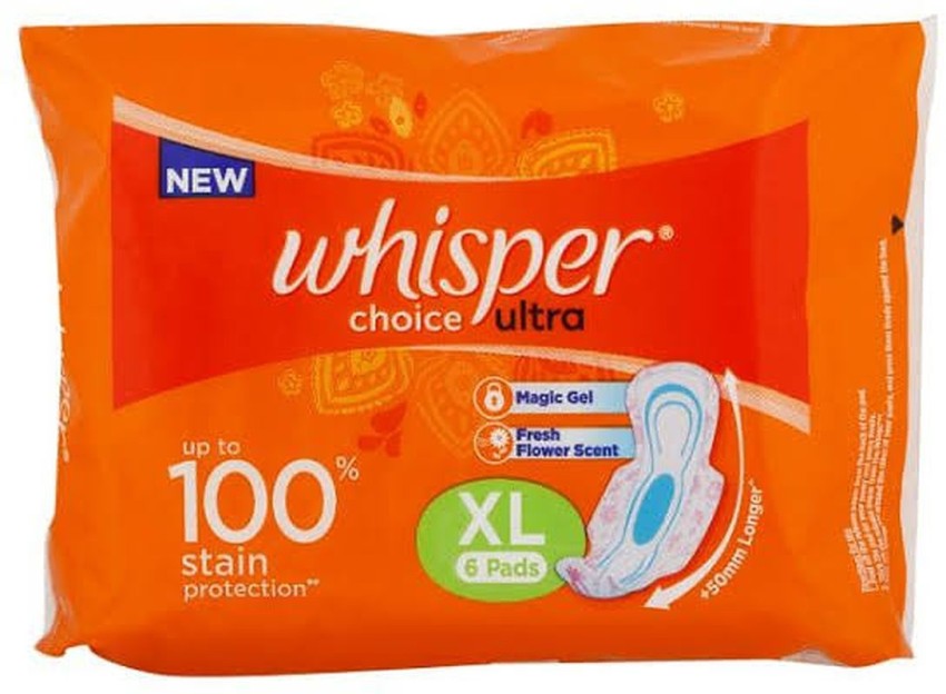 Whisper Ultra Hygiene and Comfort Sanitary Napkin with Soft Wings (XL+ ) 44  pads