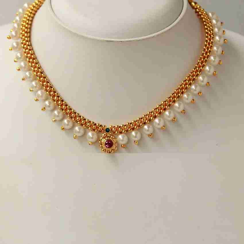 White pearl necklace shop designs in gold