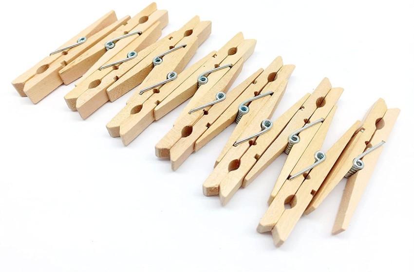 PRANSUNITA 50 pcs Small Natural Wooden Clothespins with 10 MTS