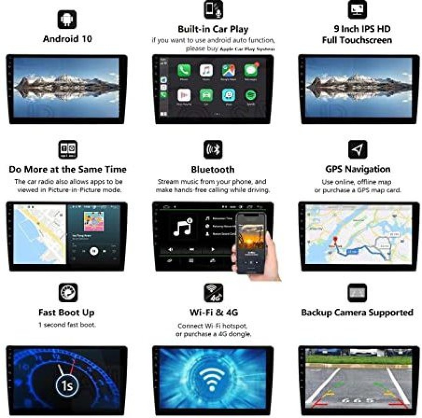 Drive Play for Cars 9-Inch Convenient HD Touchscreen with Bluetooth, Voice  Call, Subwoofer Output, USB Port, A/V Input, FM/AM Car Radio Compatible  with Apple Carplay and Android Auto : Electronics 