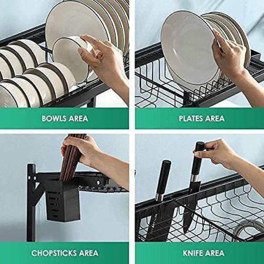 Over Sink Dish Drying Rack Drainer Shelf Stainless Steel Kitchen Cutlery  Holder