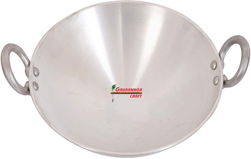 PTR Aluminum Kadai Frying Pan Cooking for Kitchen Silver (1 Litre)