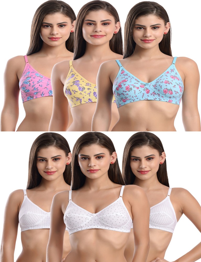 Buy StyFun Women Non-Wired Bra, Non-Padded, Full Coverage Bra, Cotton Bra,  Everyday Bras, Floral Print, Cup-B, Pack of 3, Blue Maroon Brown, Cup- B,  Size- 40 Online In India At Discounted Prices
