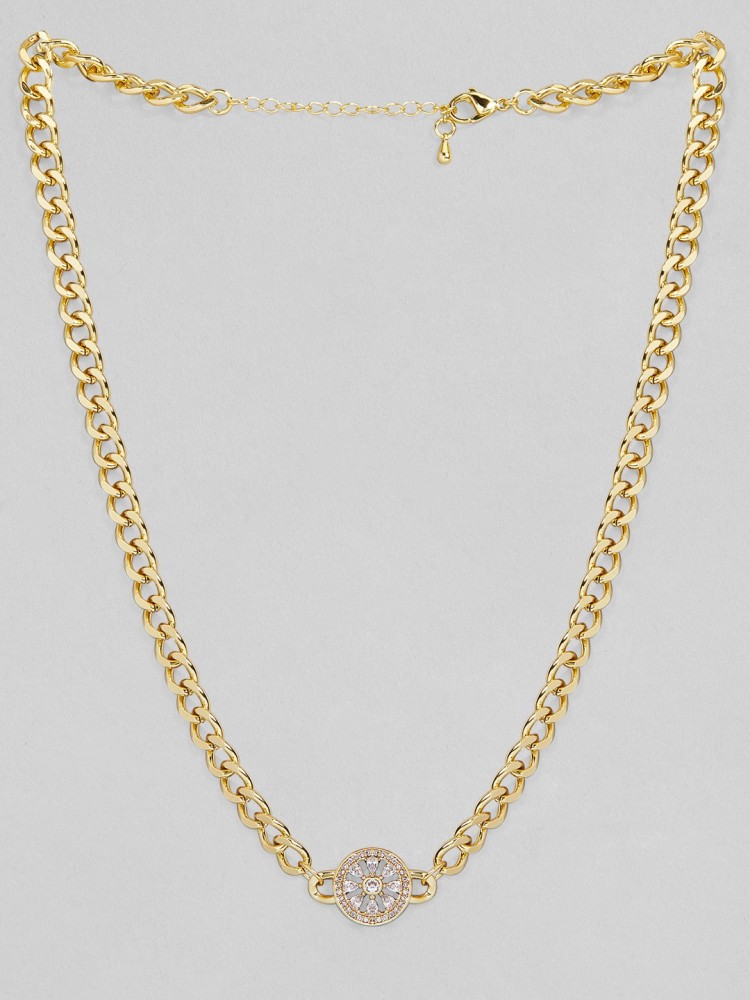 Shop Rubans Voguish Gold Toned Link Style Serpent Chain With Zircon Stones Studded. Online at Rubans