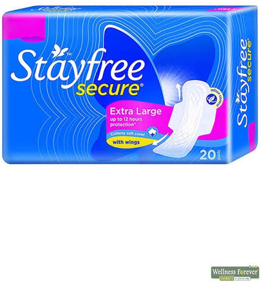 Stayfree Secure Cottony Sanitary Napkins with Wings - 20 Pads (XL)