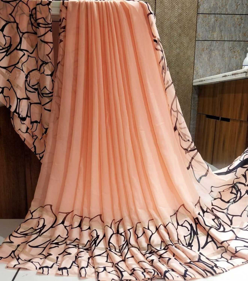 Buy Ethnical Andaaz Printed Digital Print Floral Print Polka Print Bollywood Georgette Satin Orange Sarees Online Best Price In India Flipkart