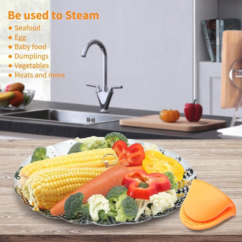 Vegetable Steamer Basket for Cooking Food Veggie Broccoli Meat Steamer Pot  Cooker Expandable Steel Steamer (5.5-9)