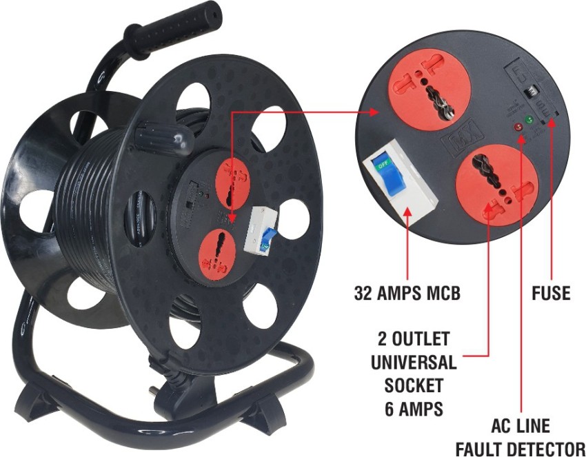 Steel Extension Cable Reel 2 socket 6/16AMP With cable 50 MTR, For  Industrial Use at Rs 1180 in Pune